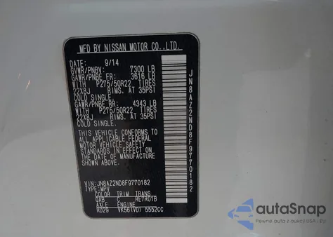 2015 Infiniti Qx80 z USA, uszkodzony, nr VIN JN8AZ2ND8F9770182